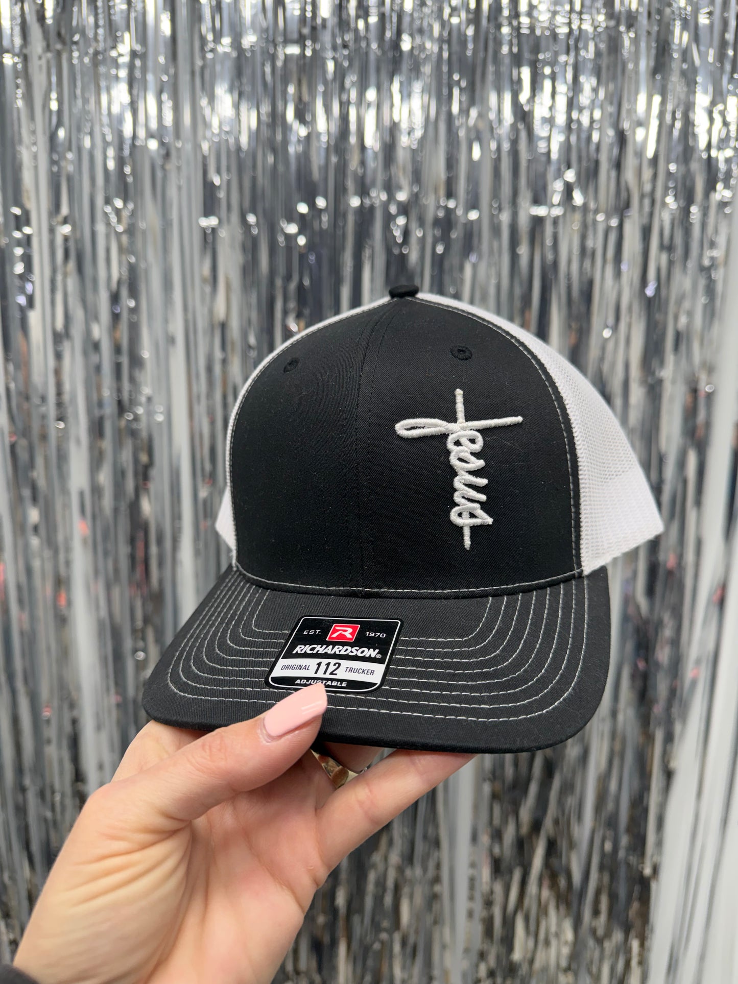 Black with white Jesus 3D puff - EMBROIDERED HAT
