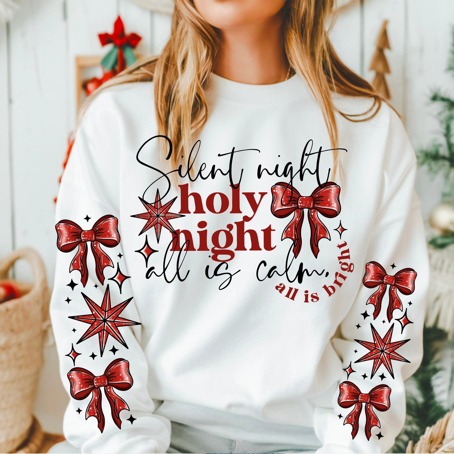 Silent Night Holy Night Red Bow - TRANSFER (CS)