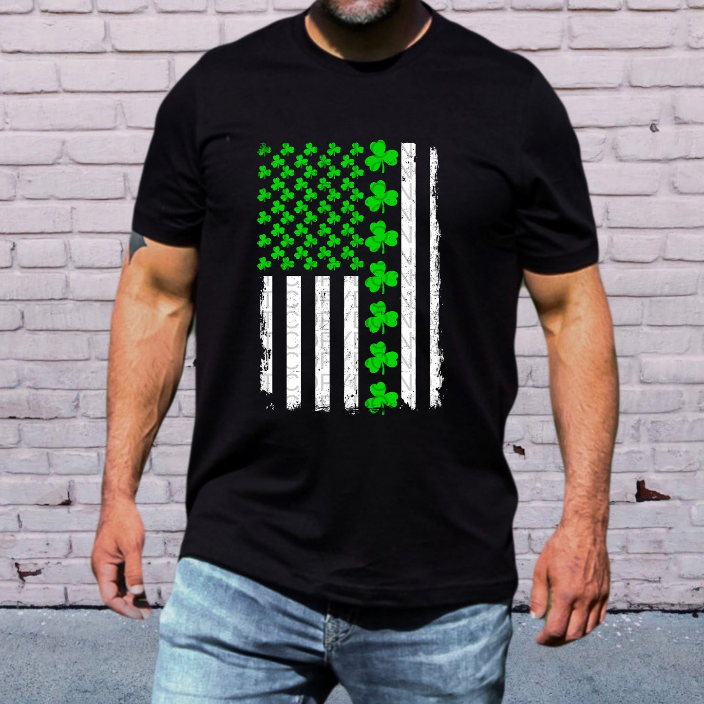 USA Flag with Large Clover Stripe and Mini Clovers St. Patrick's Day - TRANSFERS (CF)