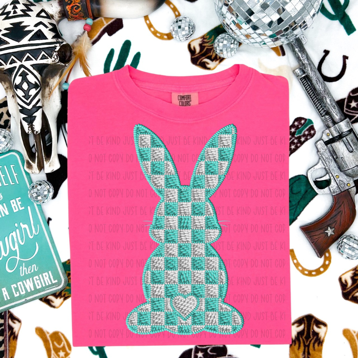 Teal Checkered Bunny - TRANSFERS (KPI)