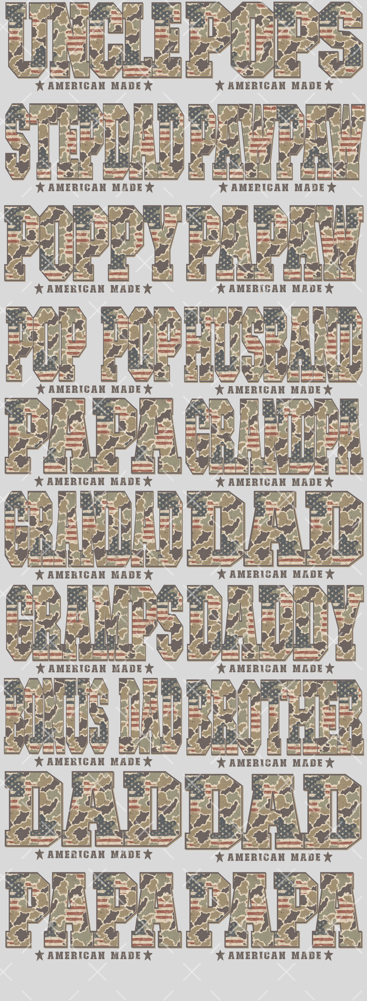 Camo Men Names - PRE MADE GANG SHEET