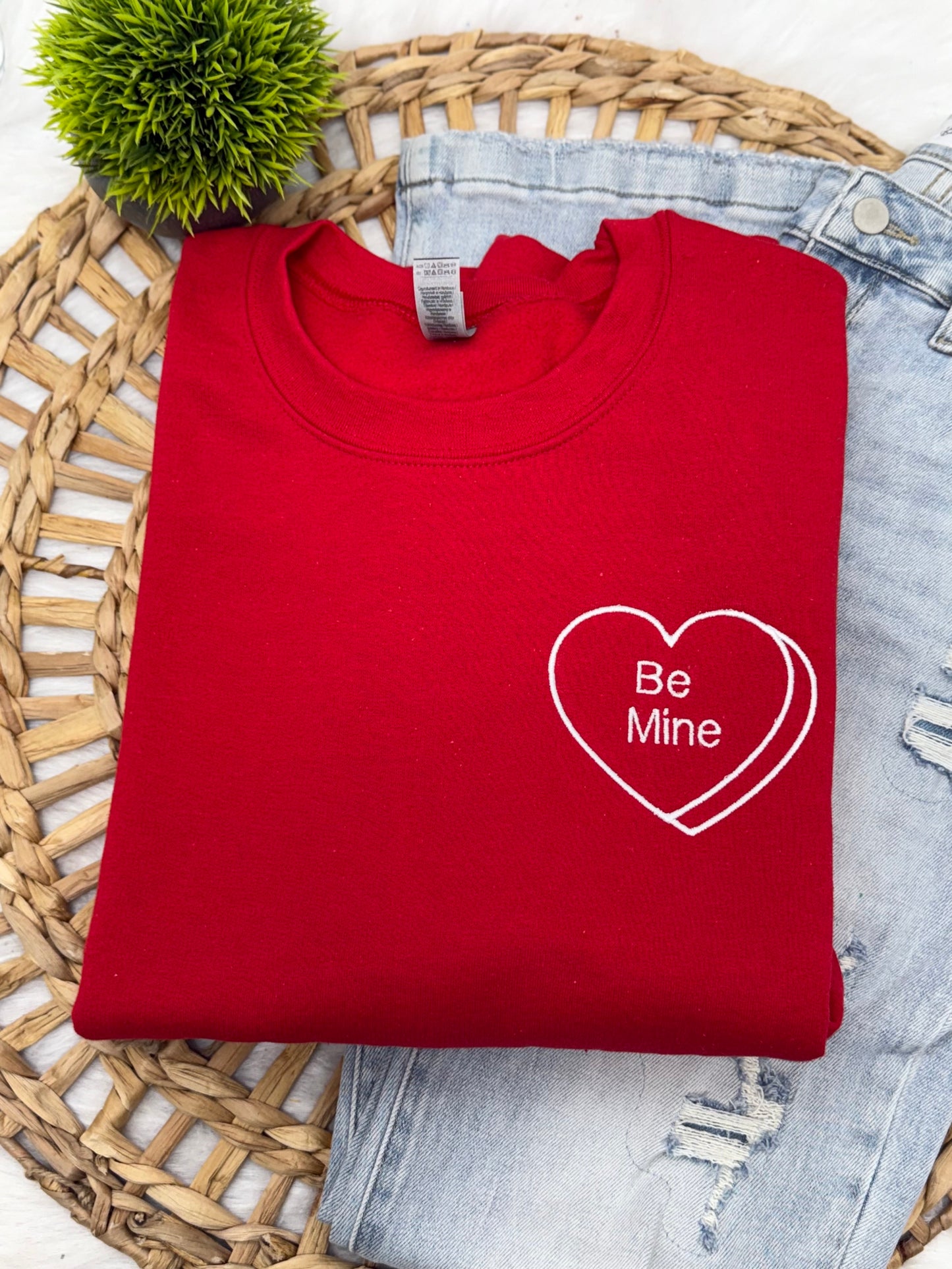 Be Mine Valentine's Heart pocket -EMBROIDERED SWEATSHIRT