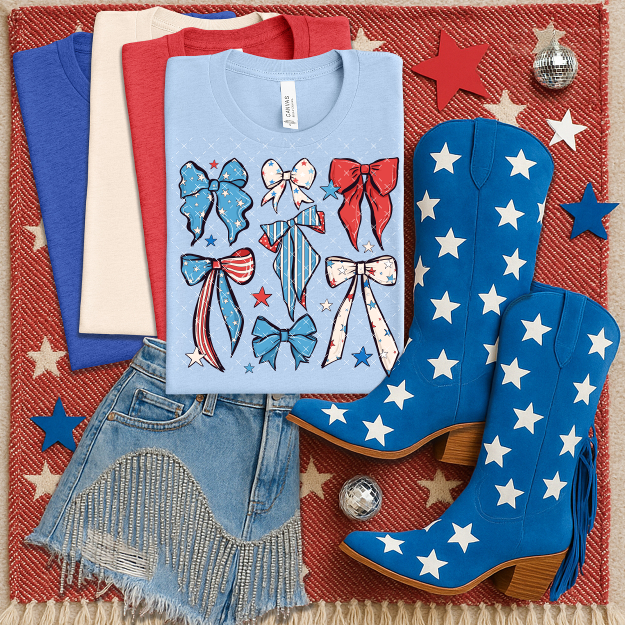 Red White Blue Bows - TRANSFER (Scarlow)