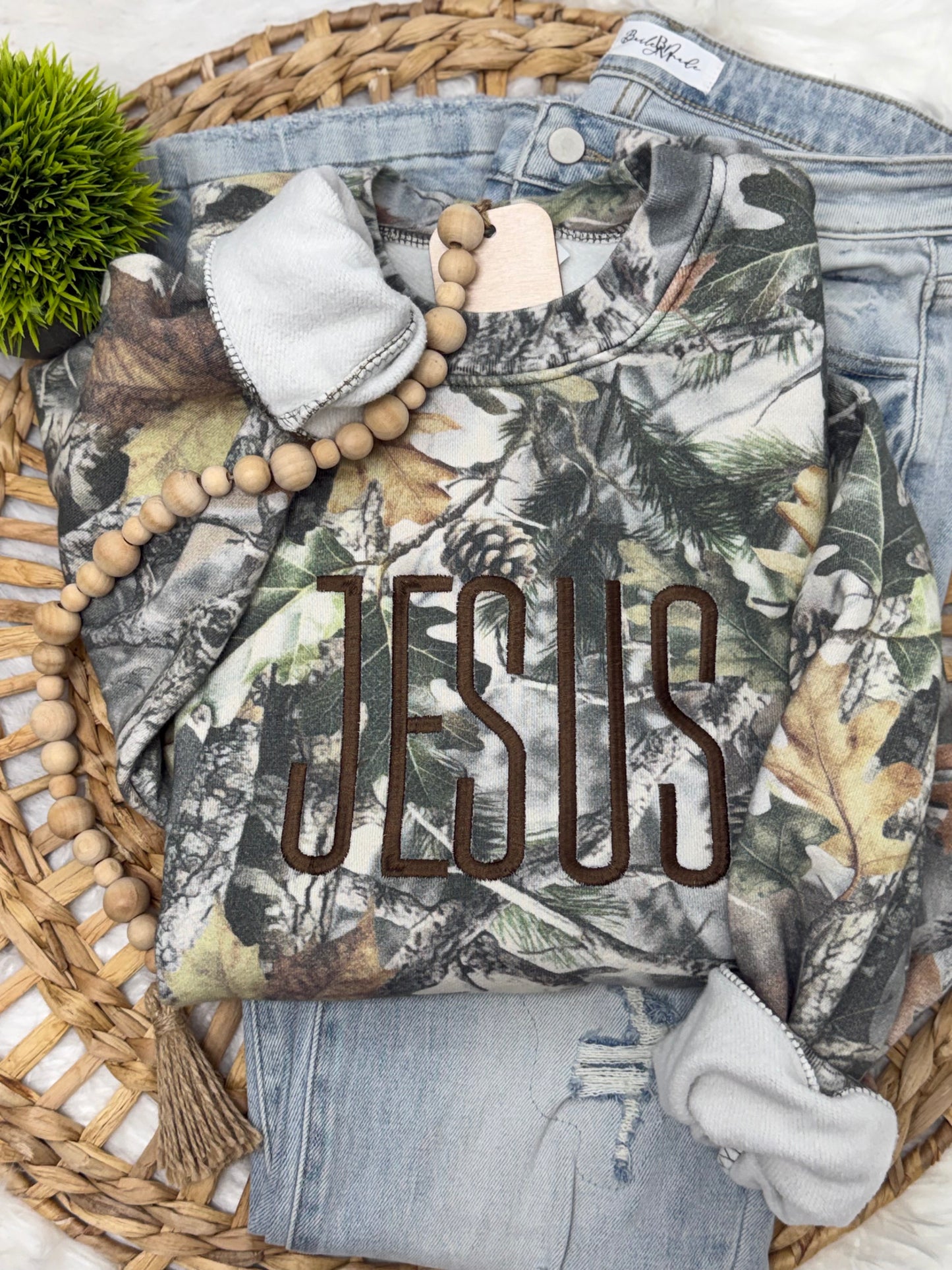 Camo BLESSED Sweatshirt - Embroidered