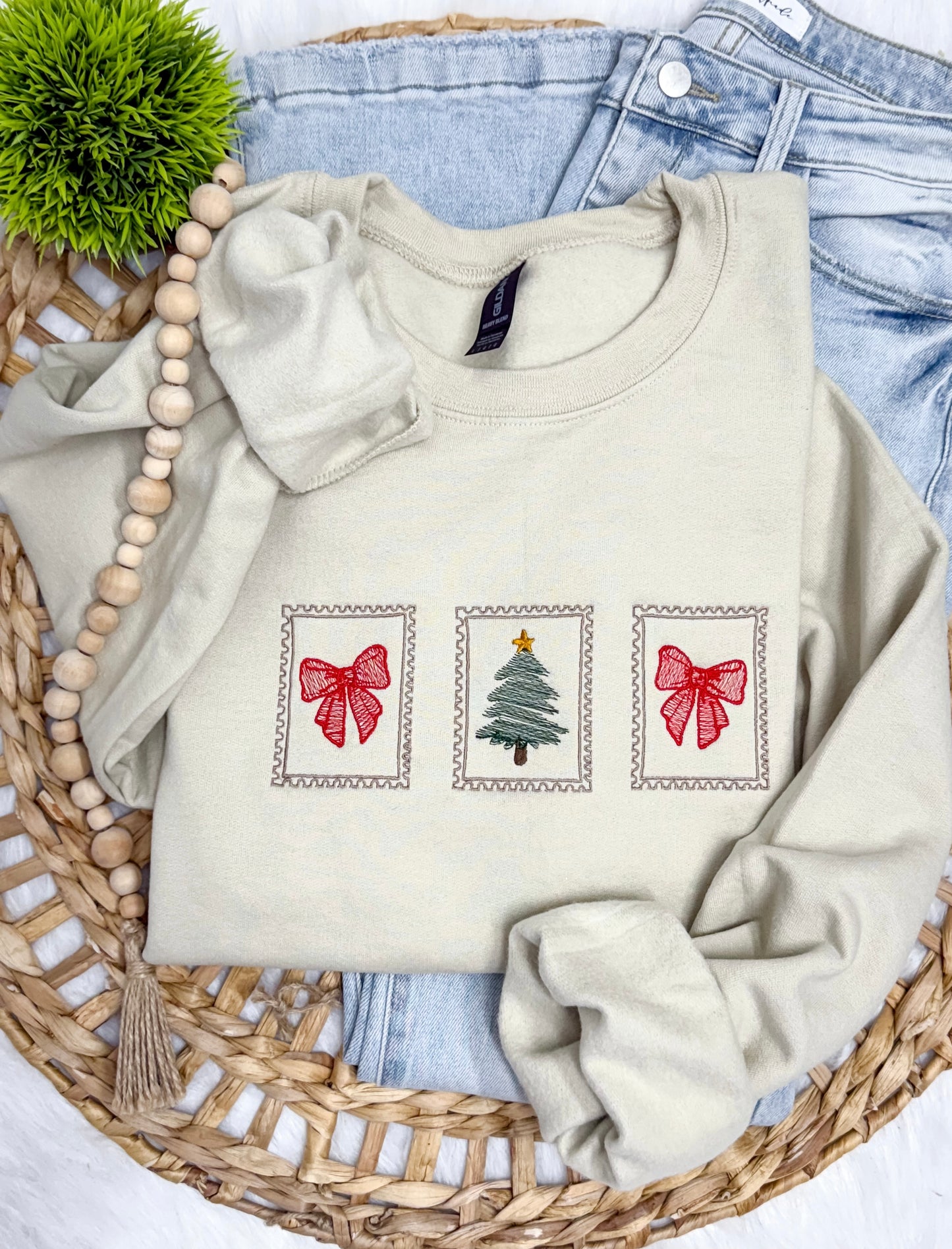 Christmas stamps -EMBROIDERED SWEATSHIRT