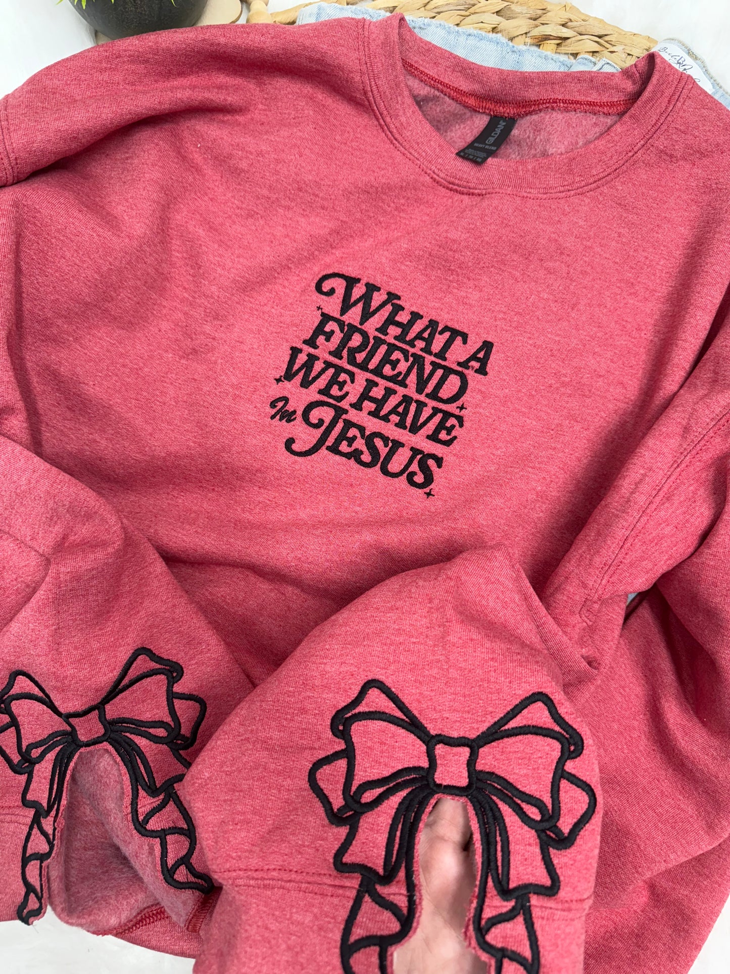 What a friend we have in Jesus with side bows sweatshirt - Embroidered