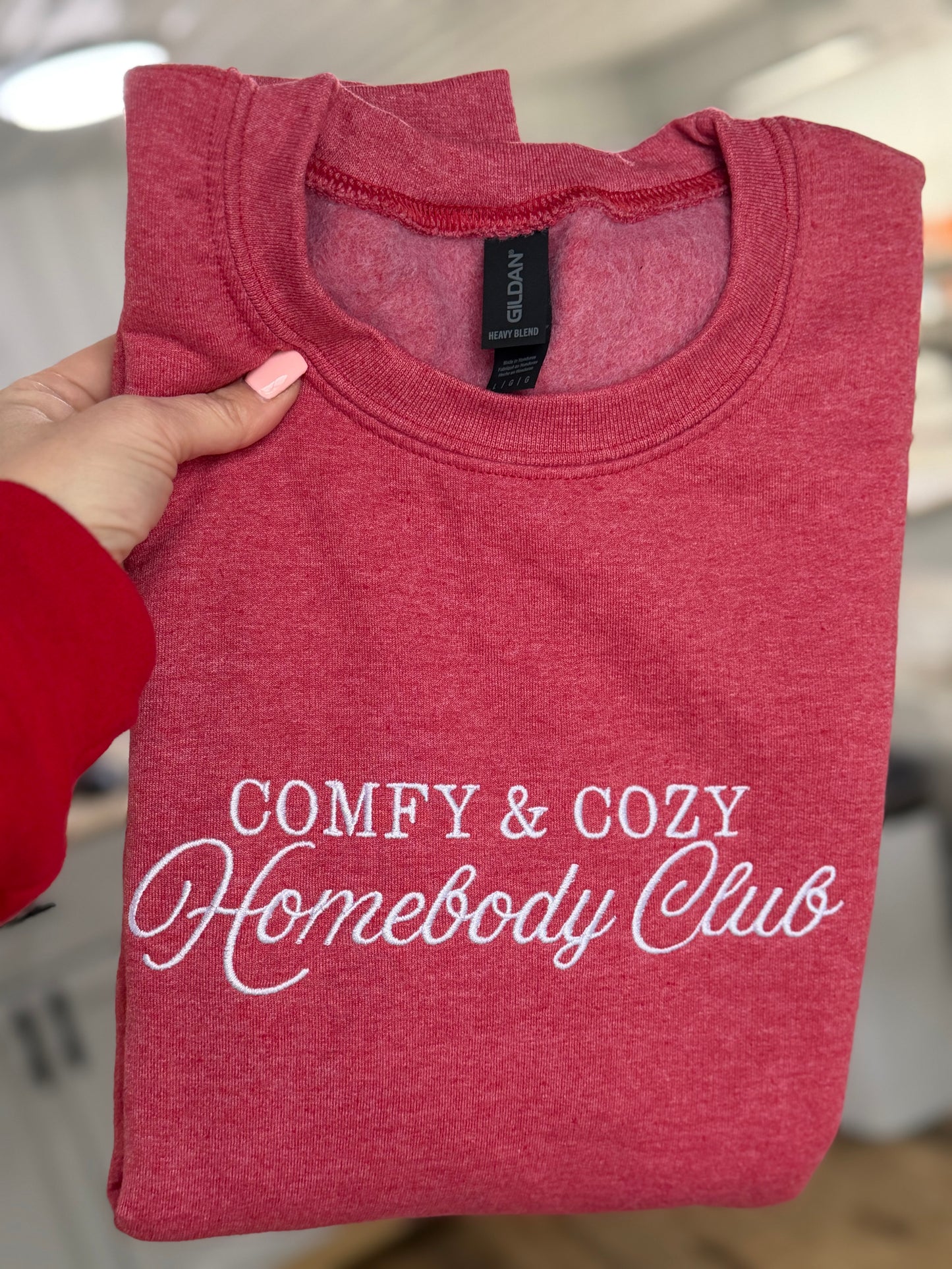 Comfy & Cozy Homebody Club vintage red sweatshirt- SIZE LARGE