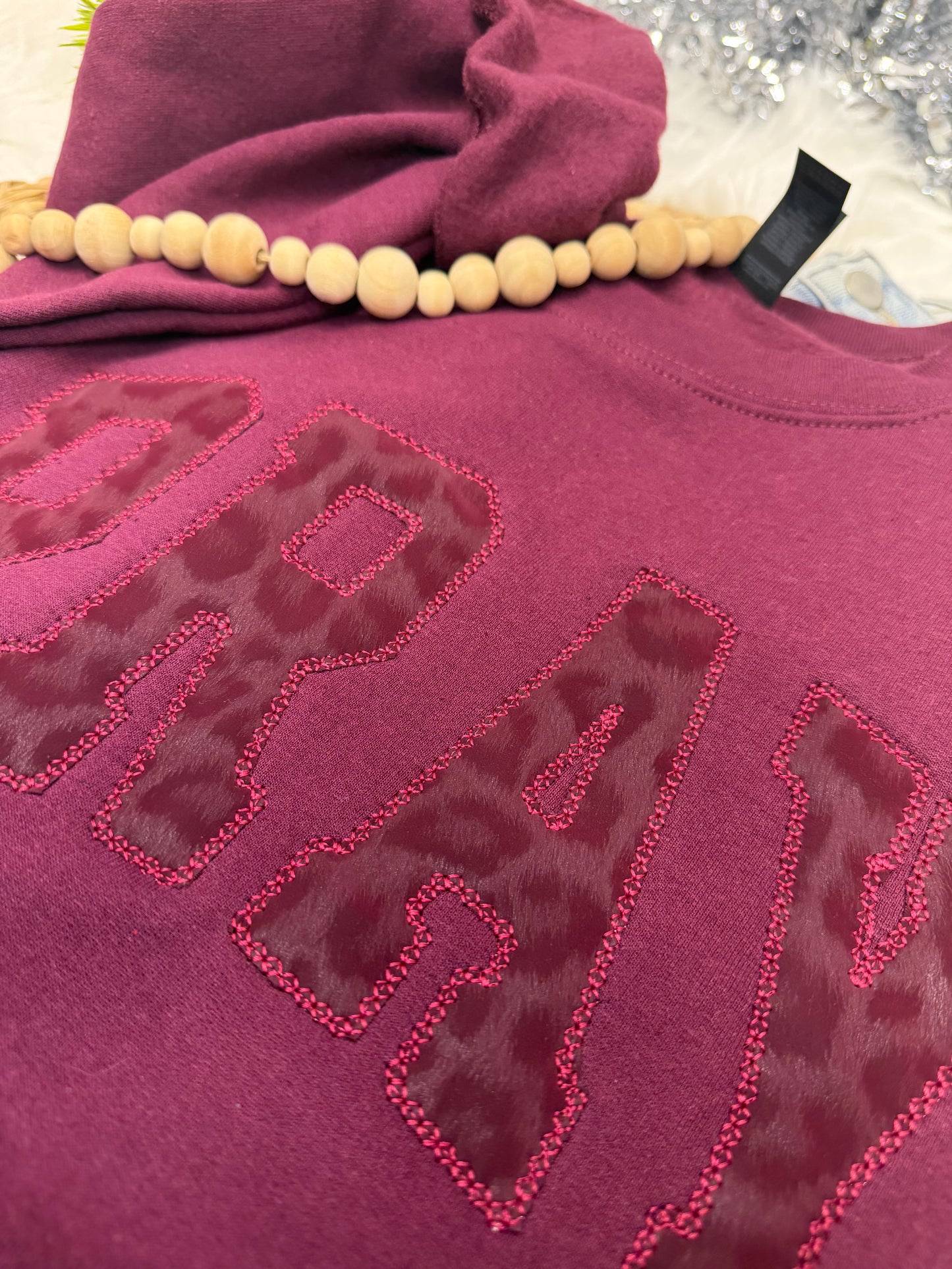 Pray Faux Leather Leopard -EMBROIDERED SWEATSHIRT