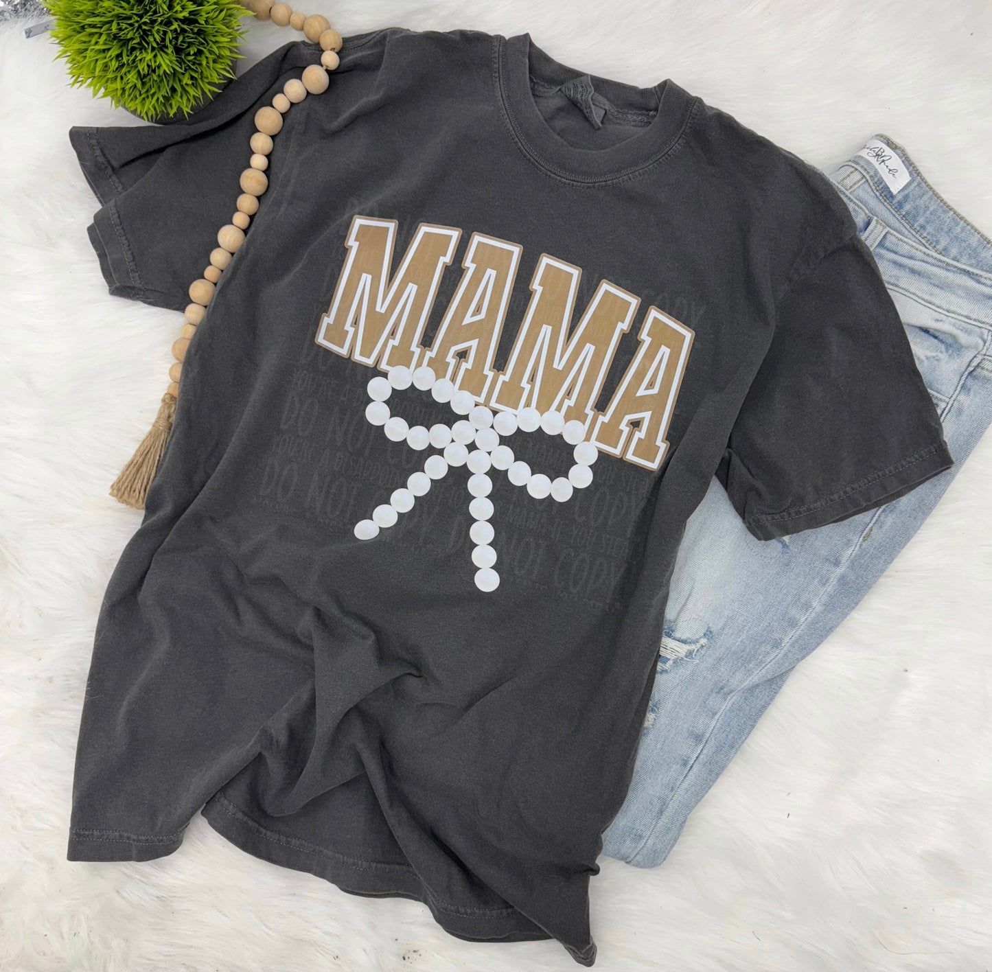 Mama with pearl bow- COMPLETED TEE