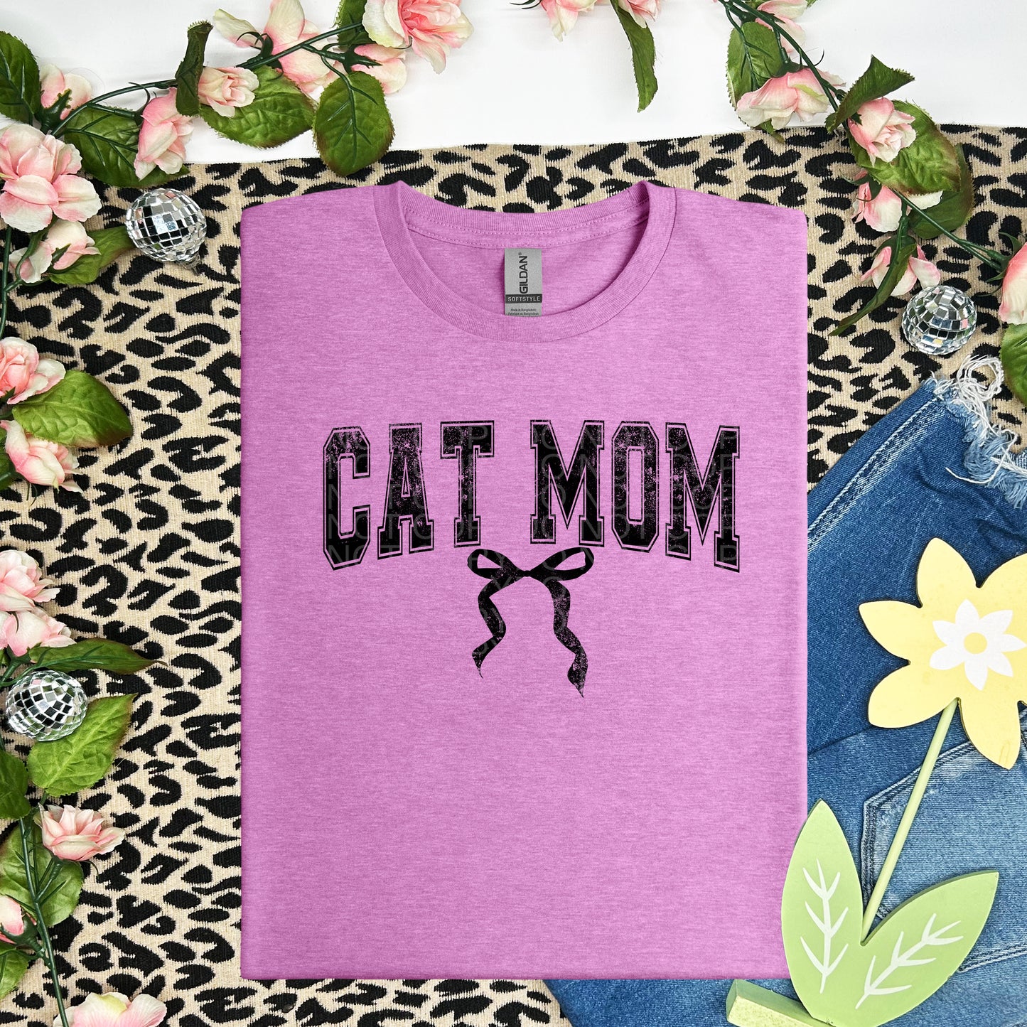 Cat Mom with Bow Various Ink Colors - Transfer (SD)