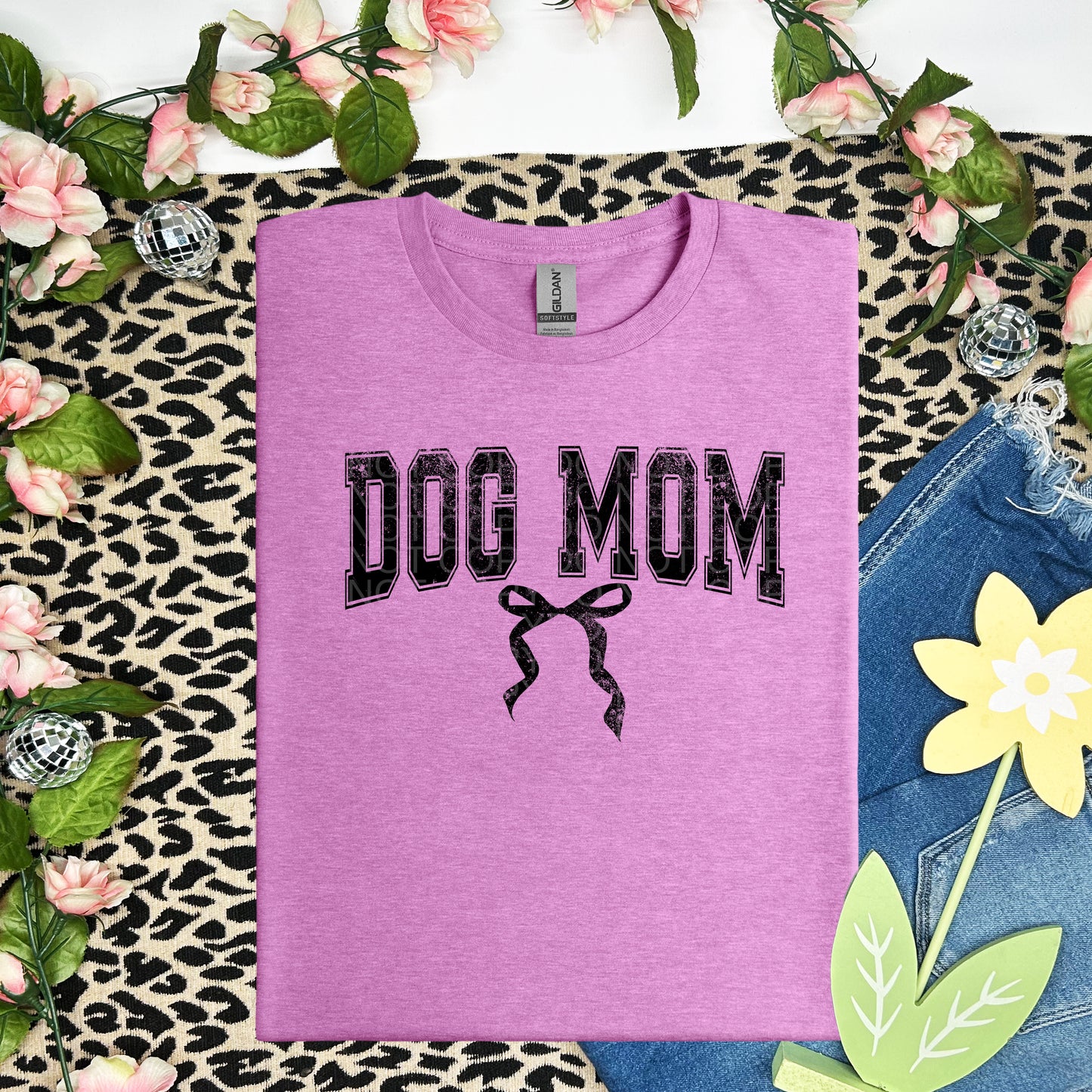 Dog Mom with Bow Various Ink Colors - Transfer (SD)