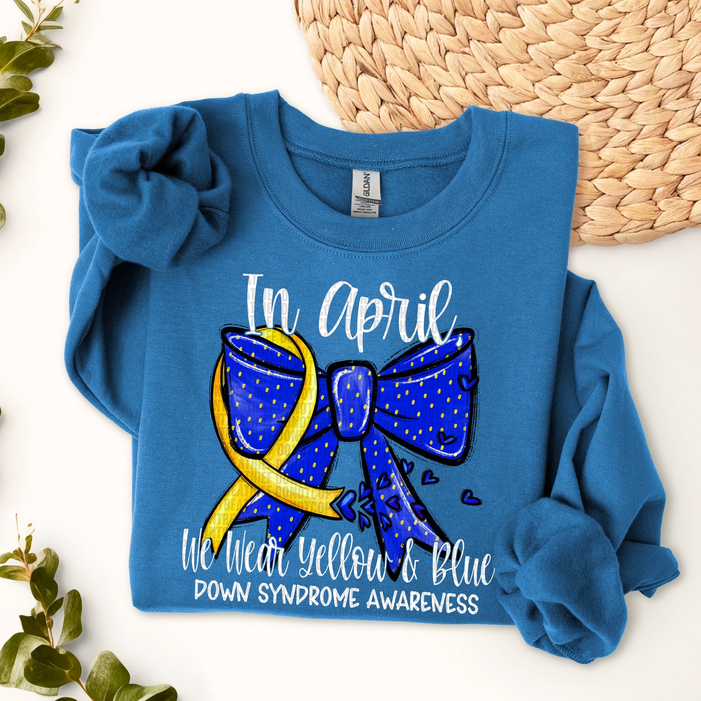 In April We Wear Yellow & Blue / White Letters - TRANSFERS (SDD)