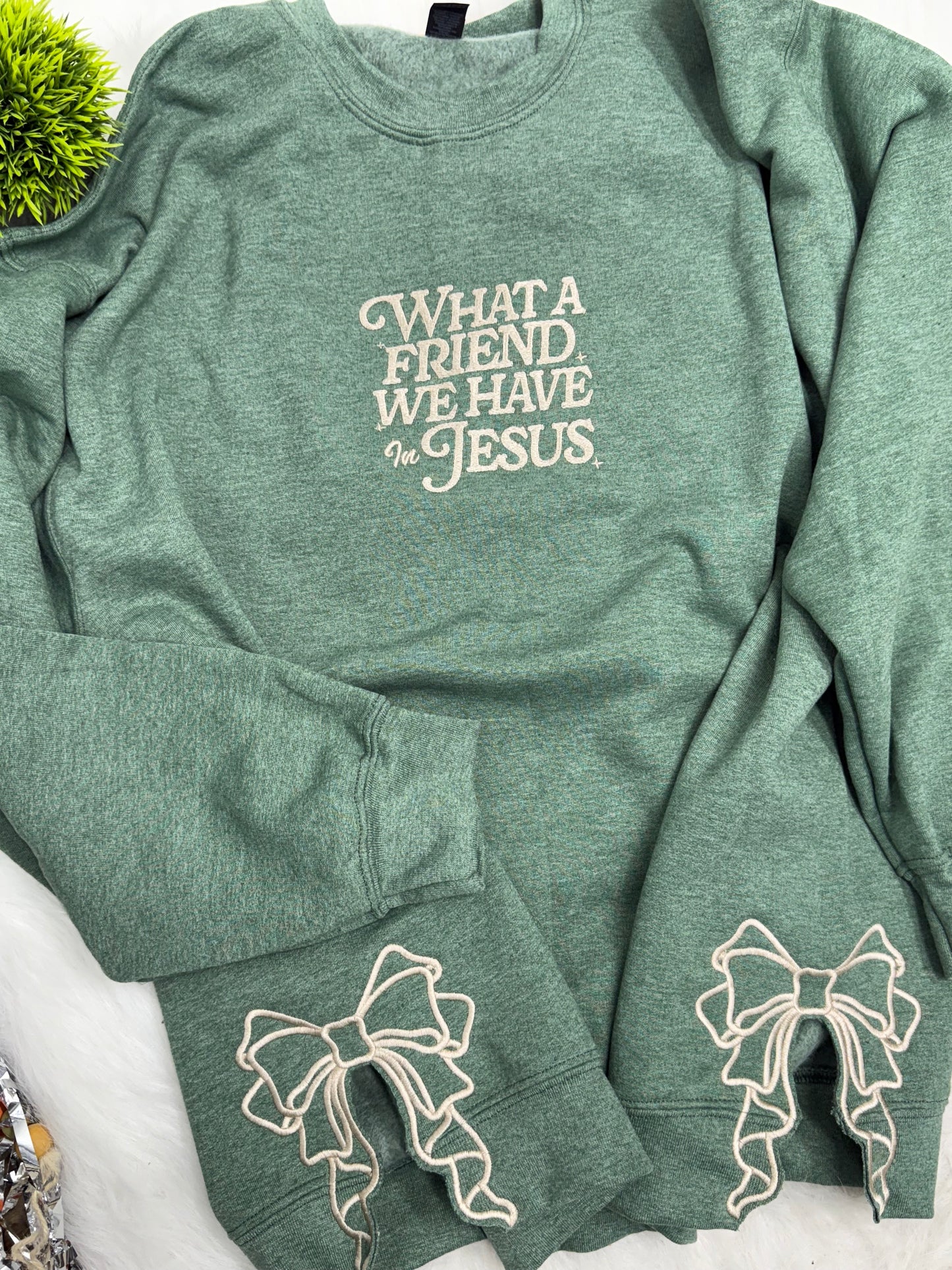 What a friend we have in Jesus with side bows sweatshirt - Embroidered