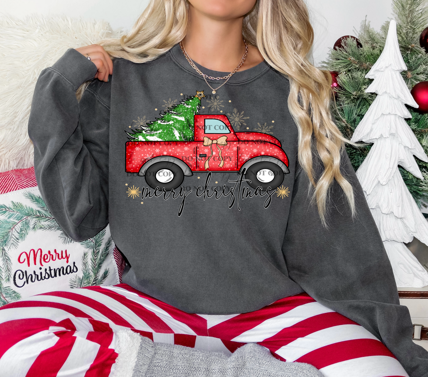 Merry Christmas Truck with Tree - TRANSFER (40E)