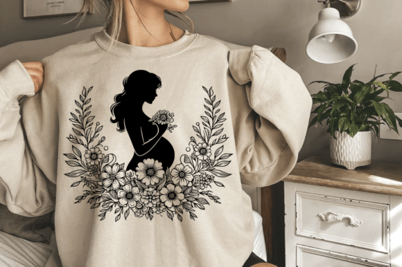 Pregnant Silhouette with Flowers - TRANSFER (CF)