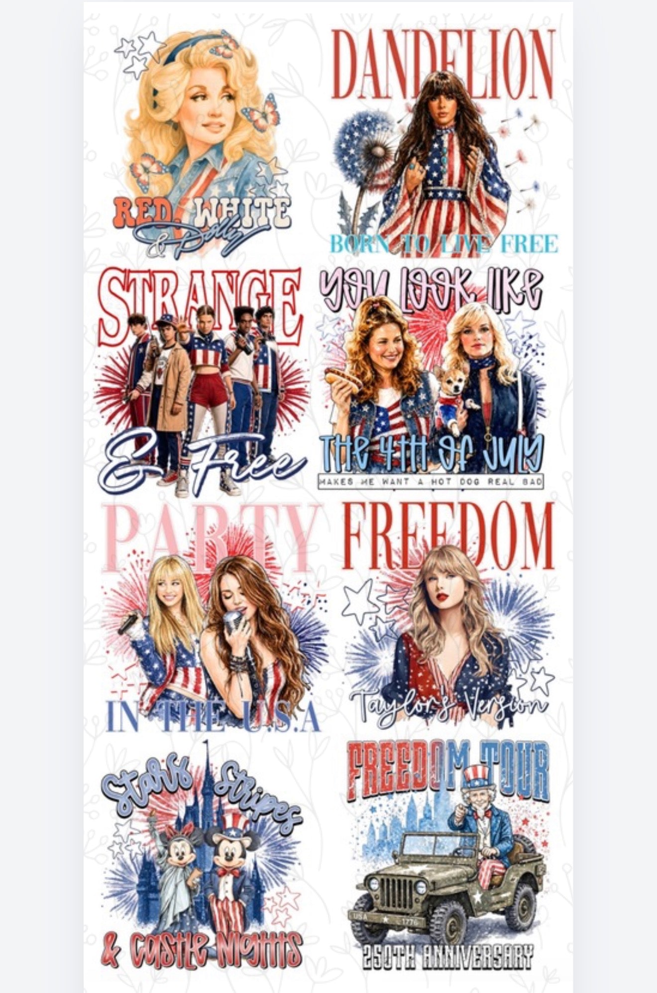 Red, White & Dolly Pre Made Gang Sheet