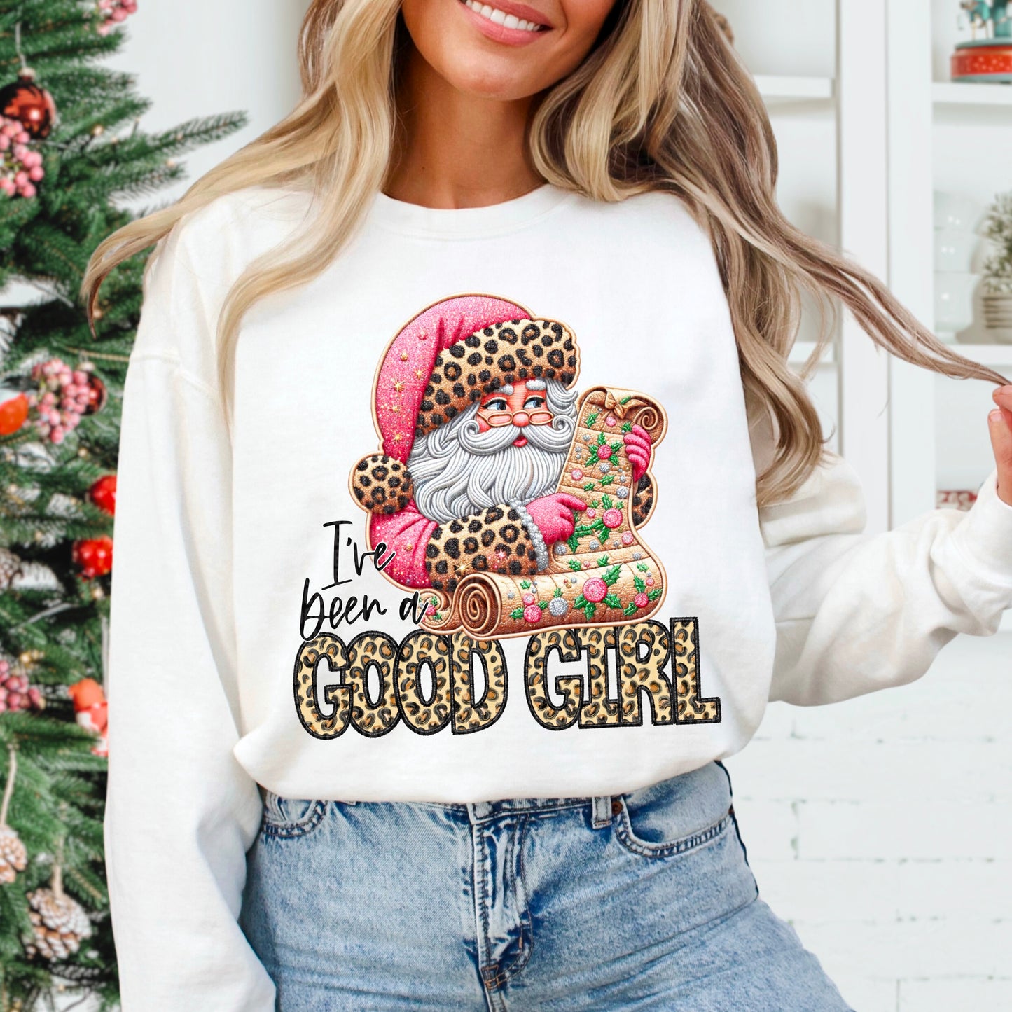 I’ve Been a Good Girl Santa Leopard Print - TRANSFER (SDD)