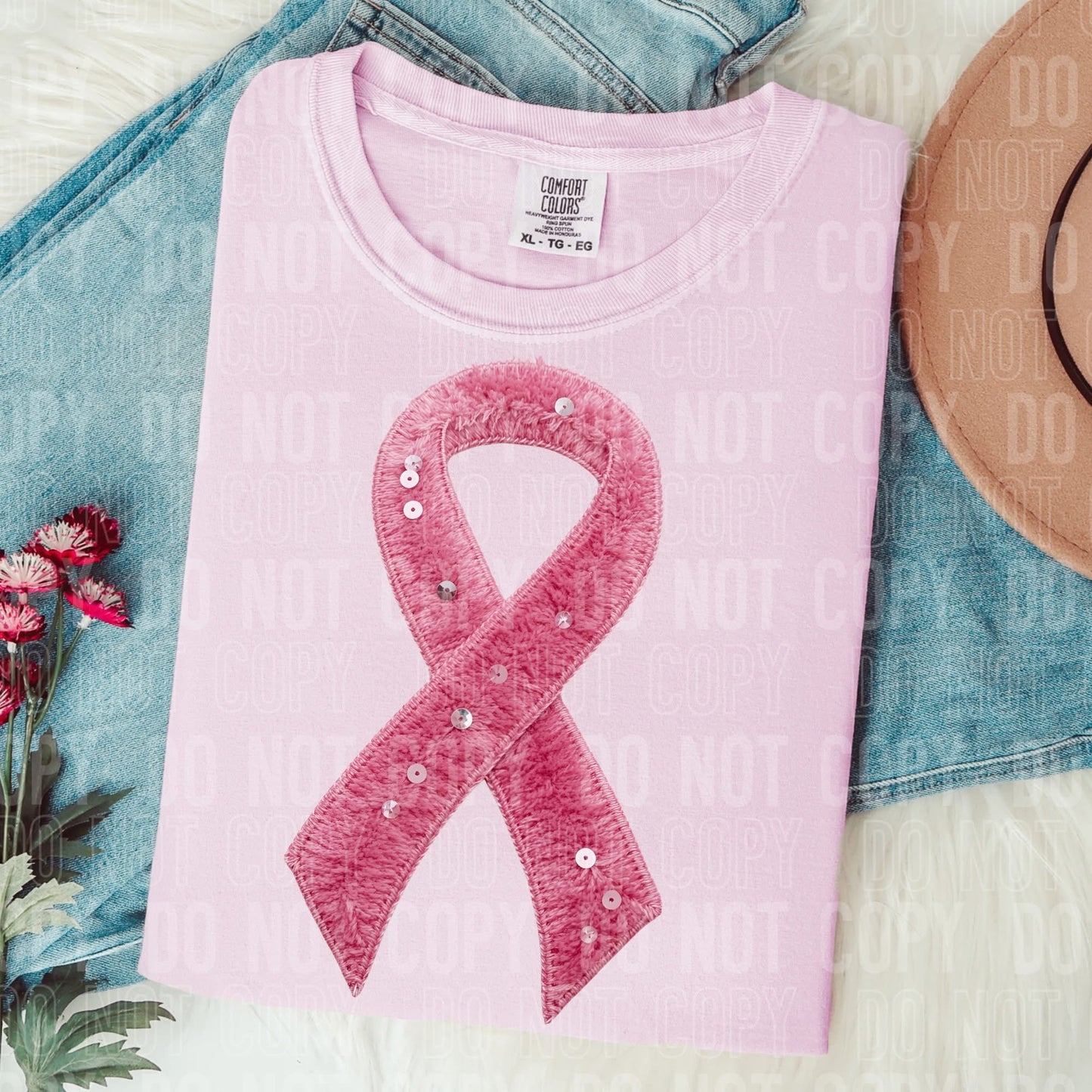 Cancer Ribbon Pink Yarn- TRANSFER (SBB)