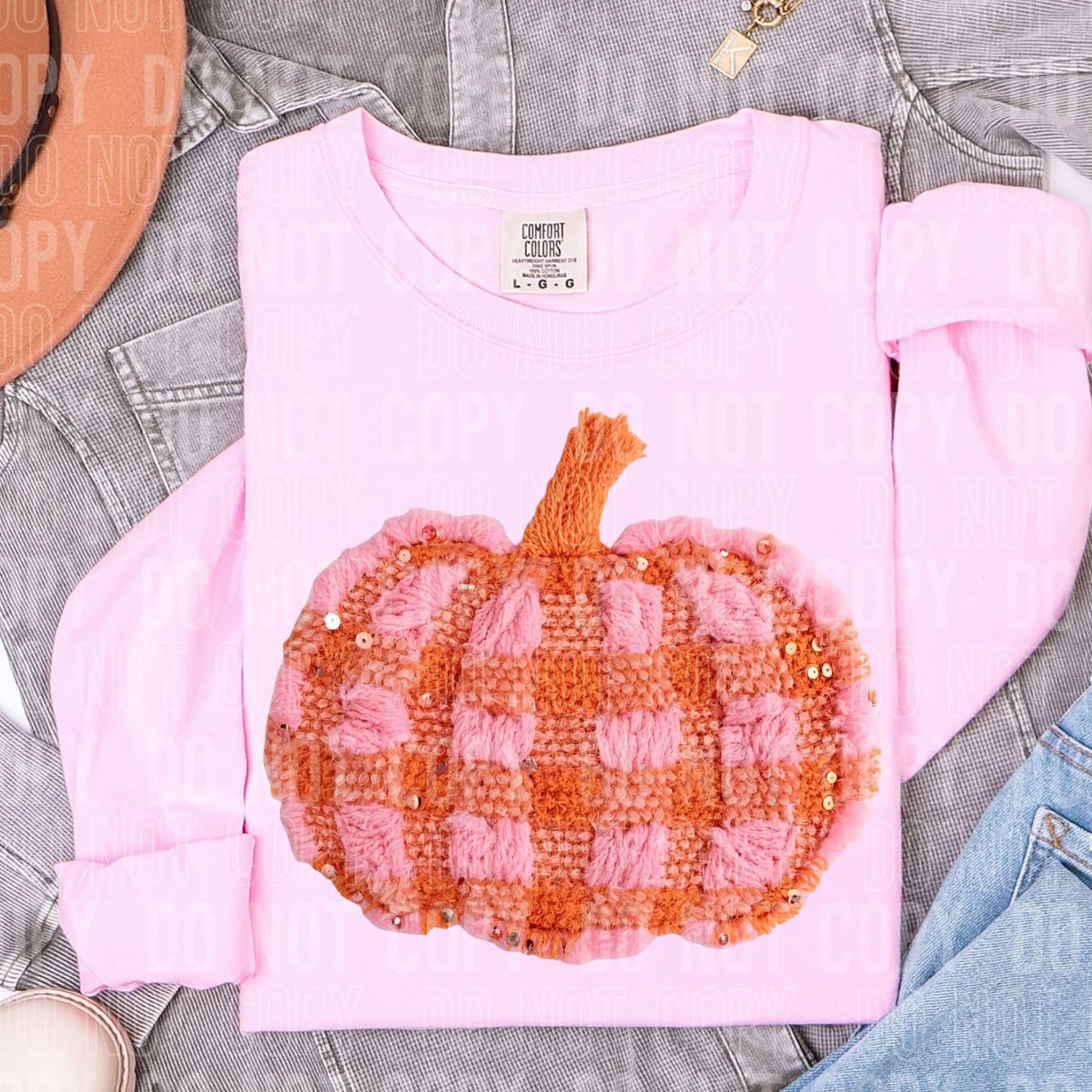 Fall Pumpkin Pink And Orange Plaid Yarn- TRANSFER (SBB)