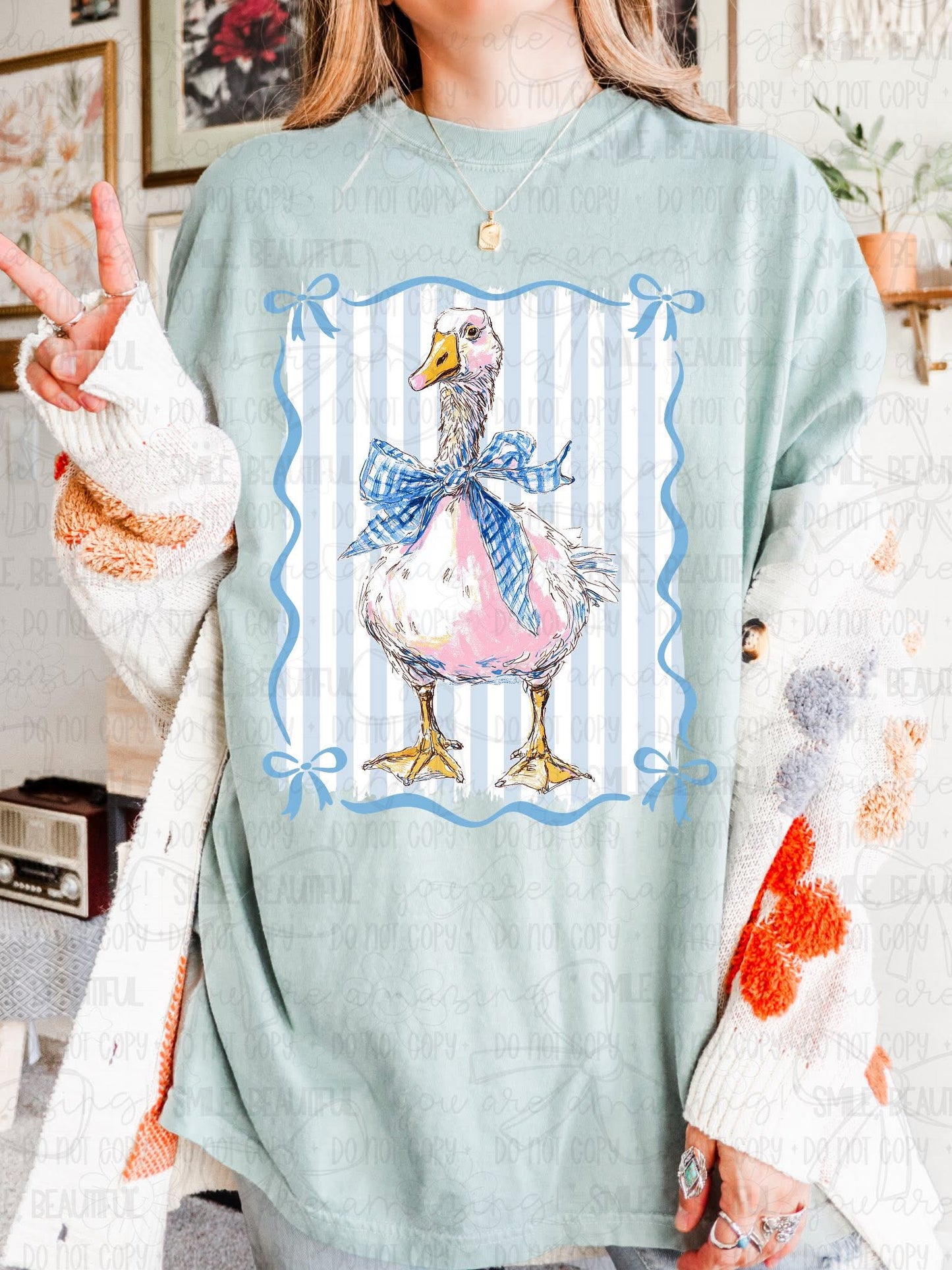 Goose With Border & Bows - TRANSFER (CC)