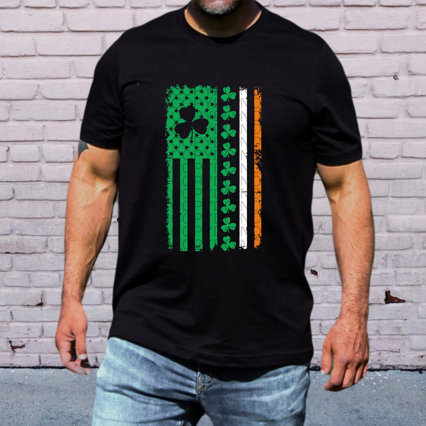 USA Flag Red White and Green Stripes with Large Clover St. Patrick's Day - TRANSFERS (CF)
