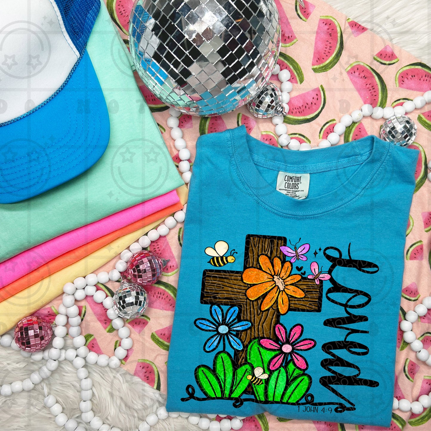 Loved Cross With Flowers - TRANSFERS (HW)