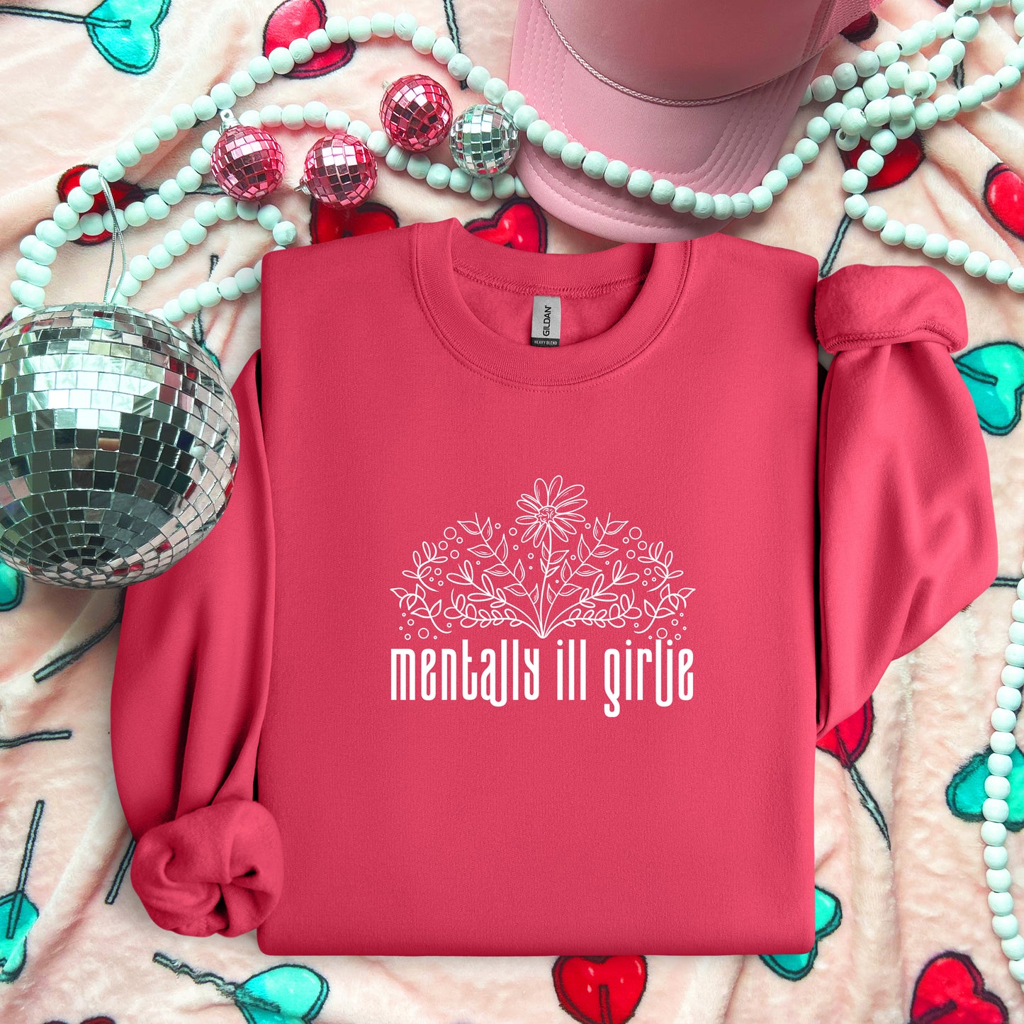 Mentally Ill Girlie Flowers White Ink - TRANSFERS (L)