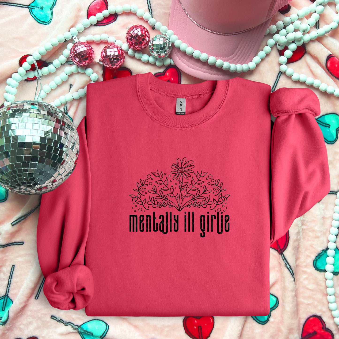 Mentally Ill Girlie Flowers Black Ink - TRANSFERS (L)