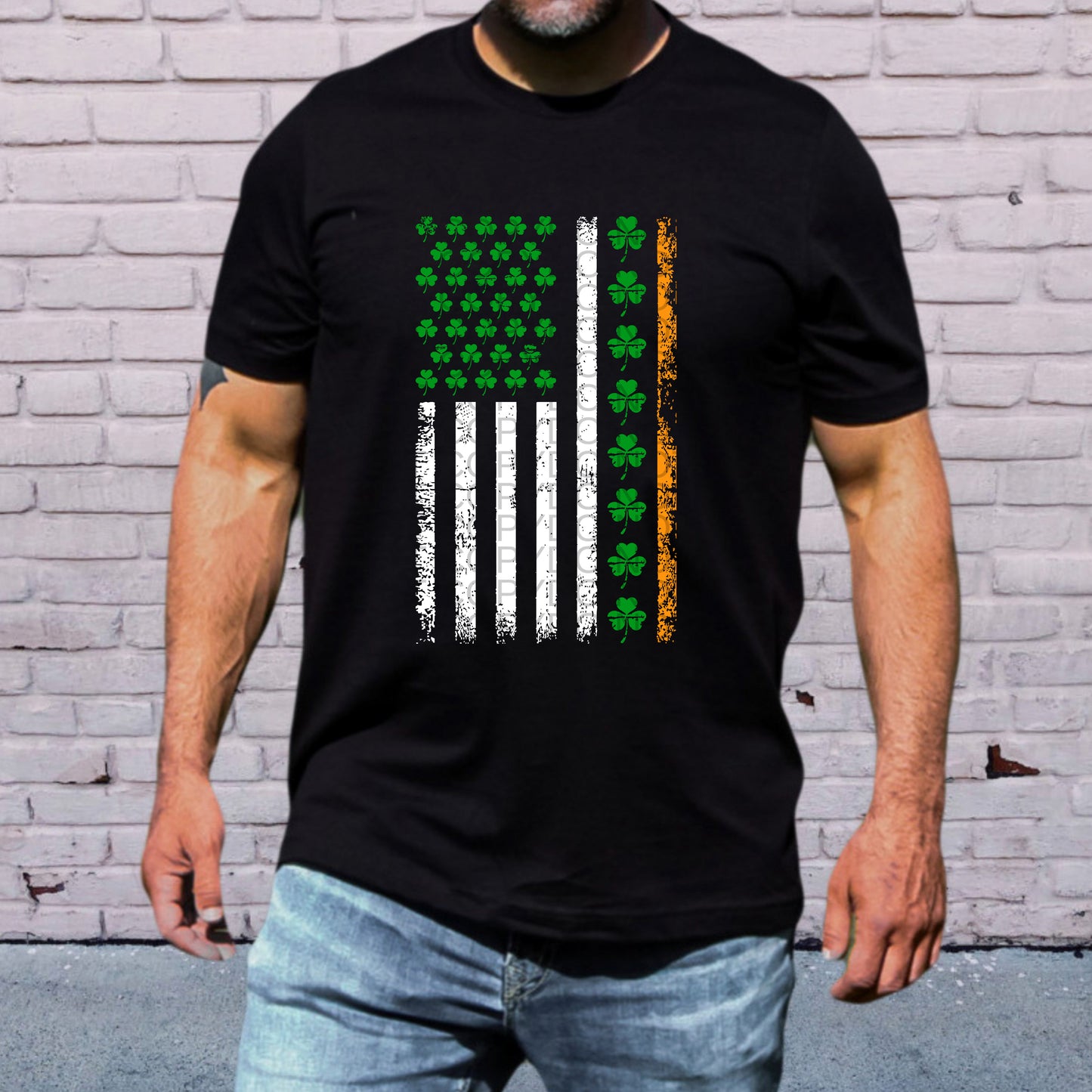 USA Flag Red White Stripes and Clover Stripe and Mini Clovers St. Patrick's Day - TRANSFERS (CF)