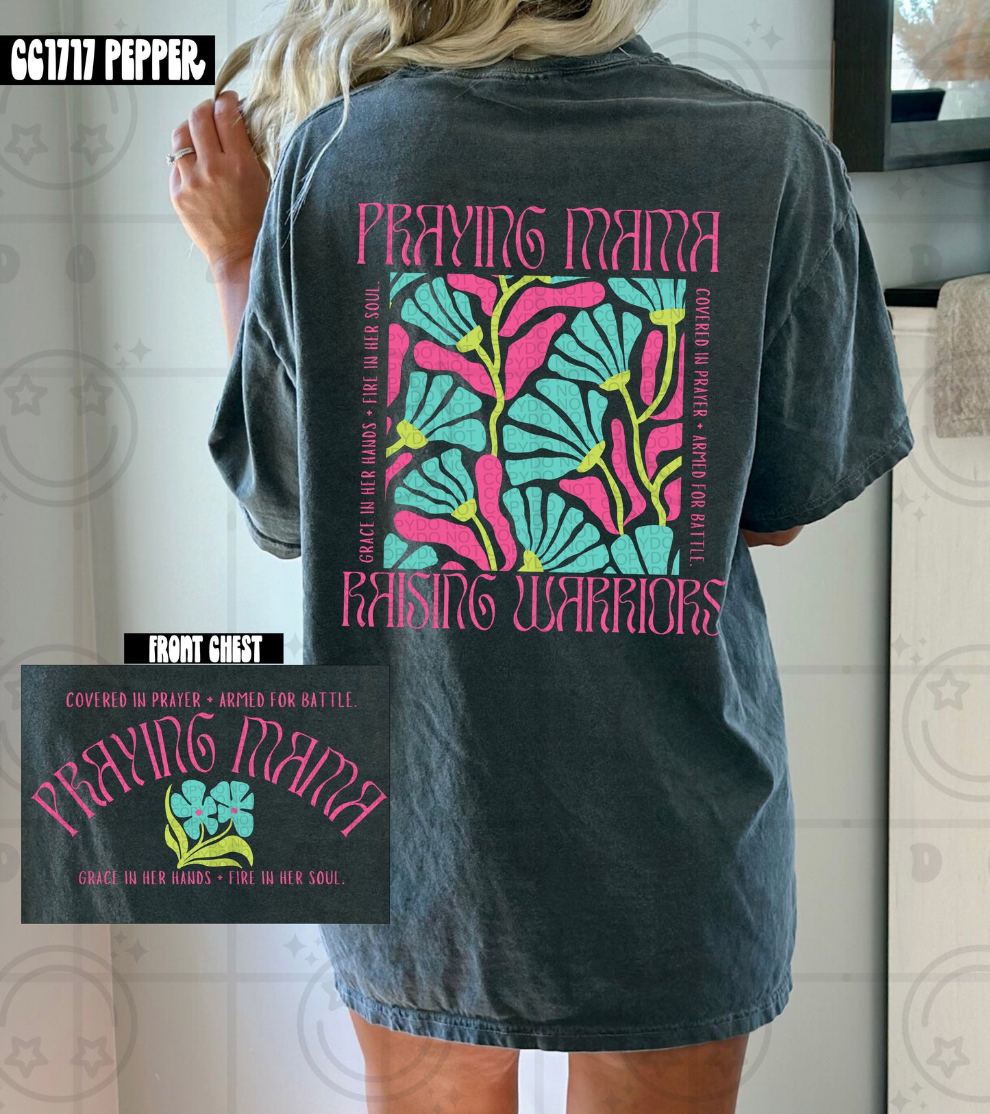 Praying Mama Raising Warriors Pink/Teal - Transfer (HW)