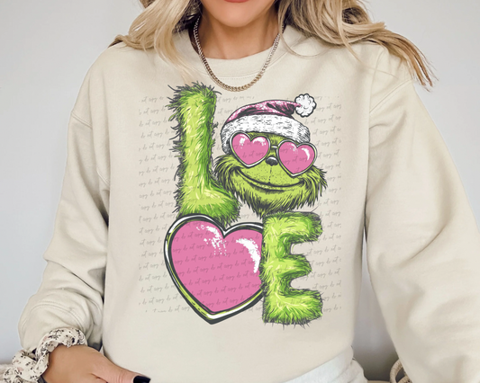 Grinch Love with Pink Heart - TRANSFER (SS)