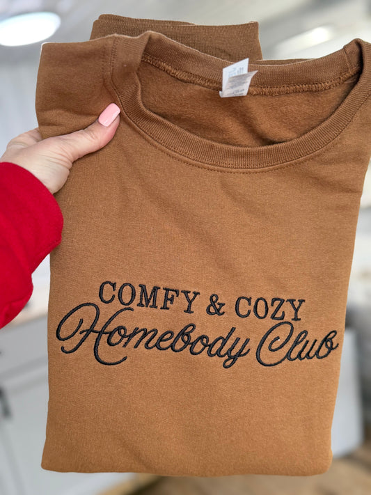 Comfy & Cozy Homebody Club pecan/black sweatshirt- SIZE XL