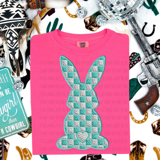 Teal Checkered Bunny - COMPLETED TEE