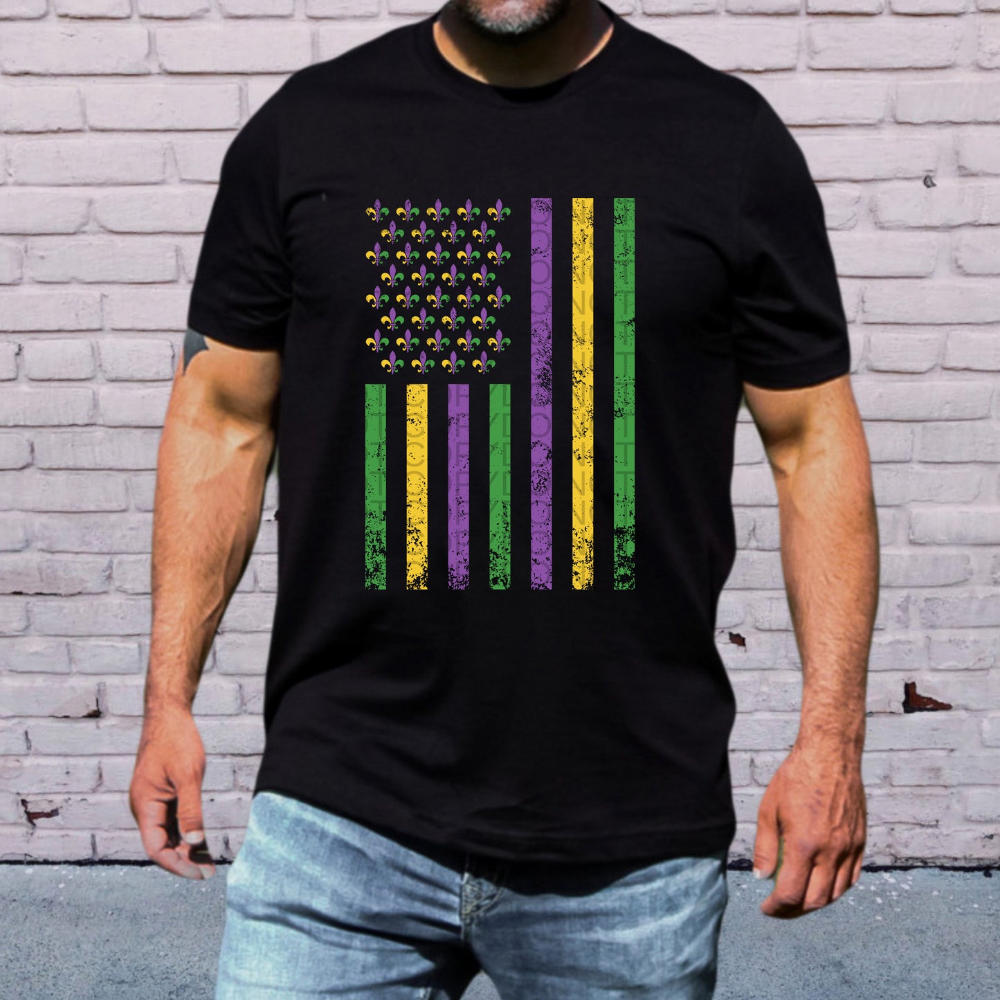 USA Flag Mardi Gras Purple Yellow and Green Stripes - TRANSFERS (CF)