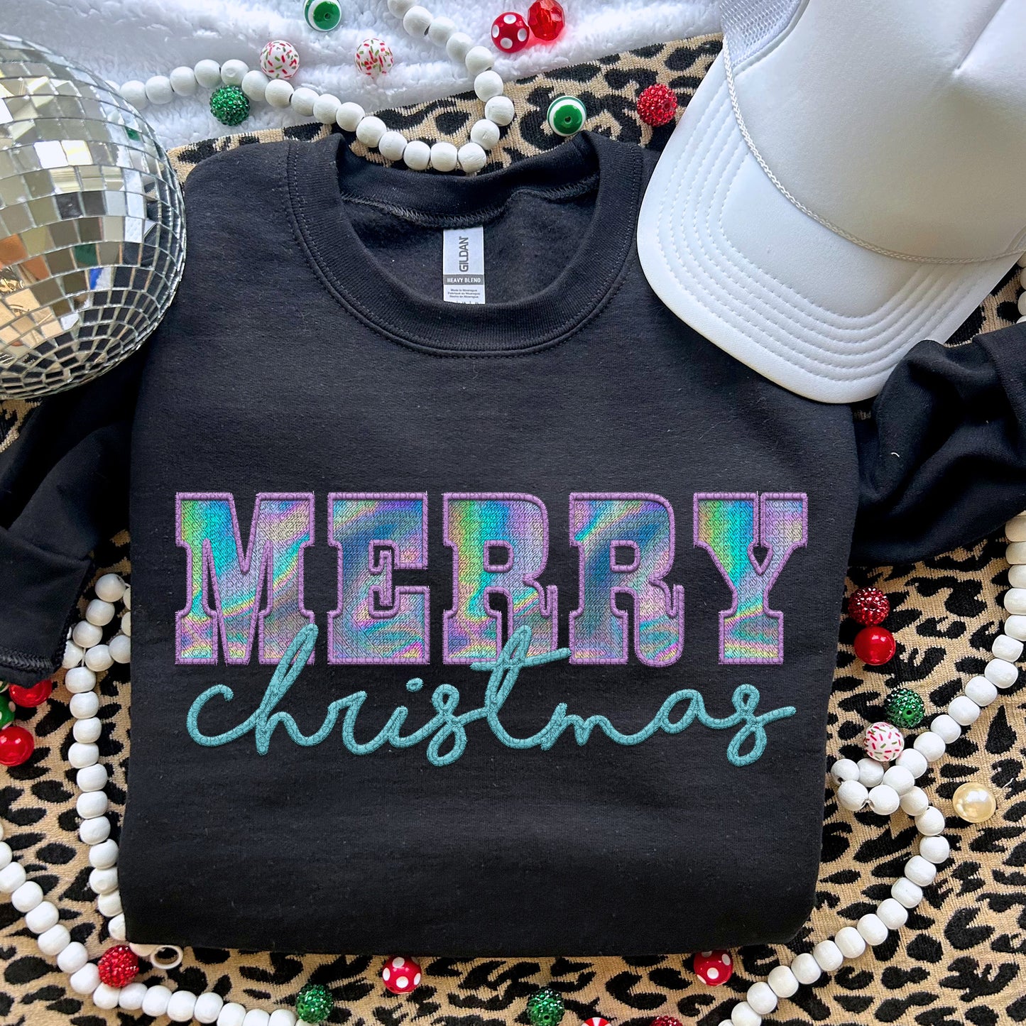 Merry Christmas Holographic Sequins- TRANSFERS (RT)