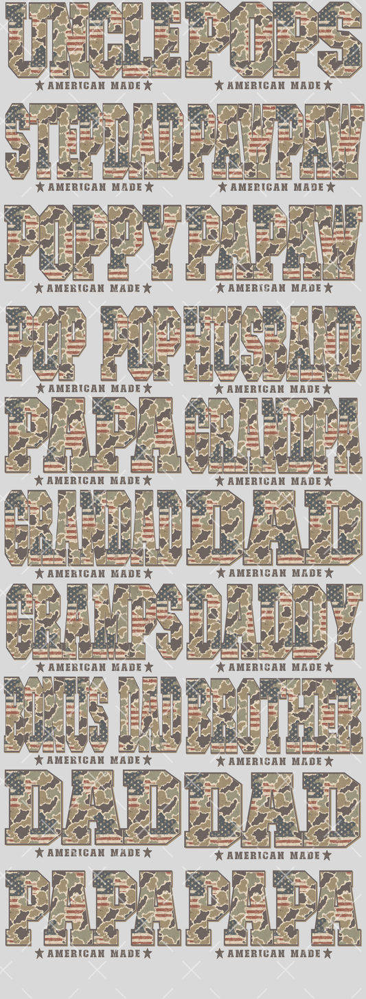 Camo Men Names - PRE MADE GANG SHEET