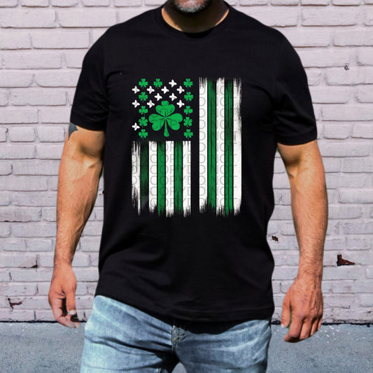 USA Flag Green and White Stripes with Large Clover St. Patrick's Day - TRANSFERS (CF)
