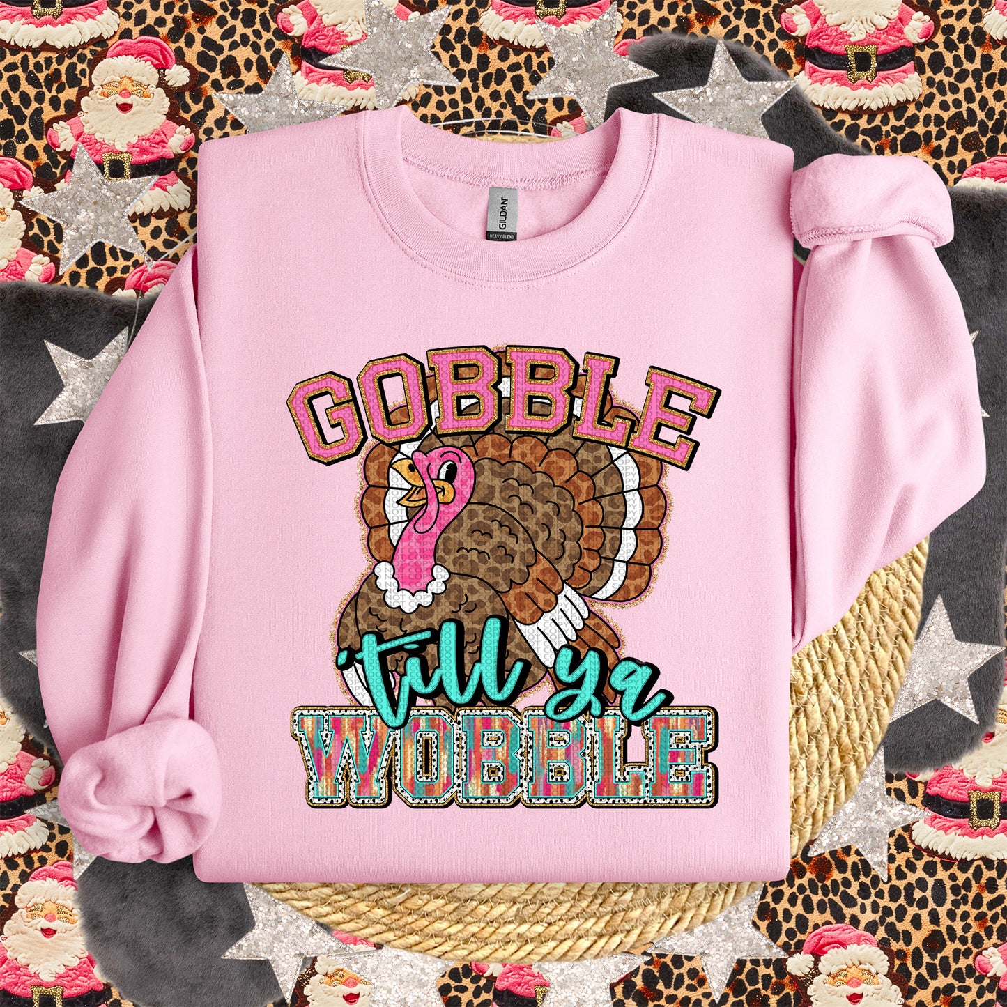 Gobble Til Ya Wobble Cheetah Print Turkey - TRANSFER (KD)