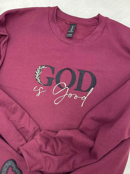 NO BOWS God is good - Embroidered Maroon