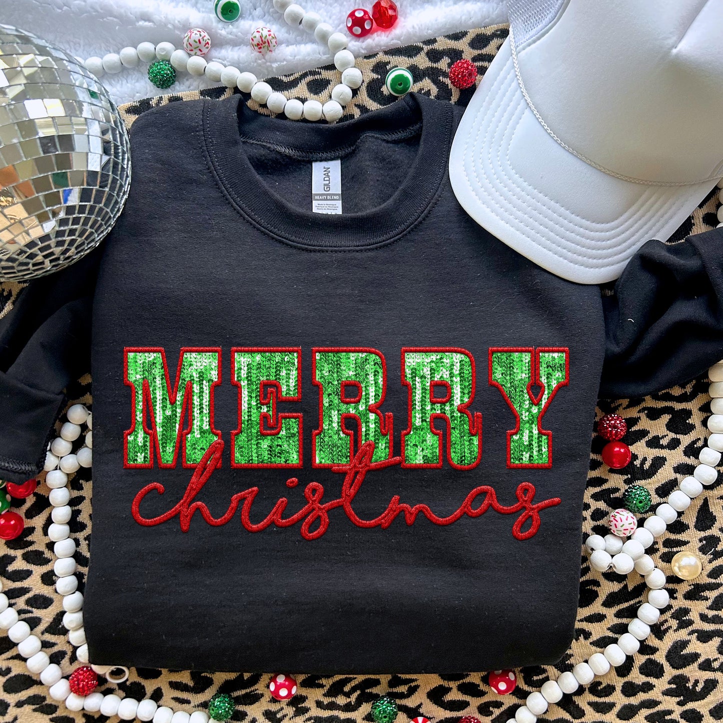 Merry Christmas Red Green Sequins - TRANSFERS (RT)