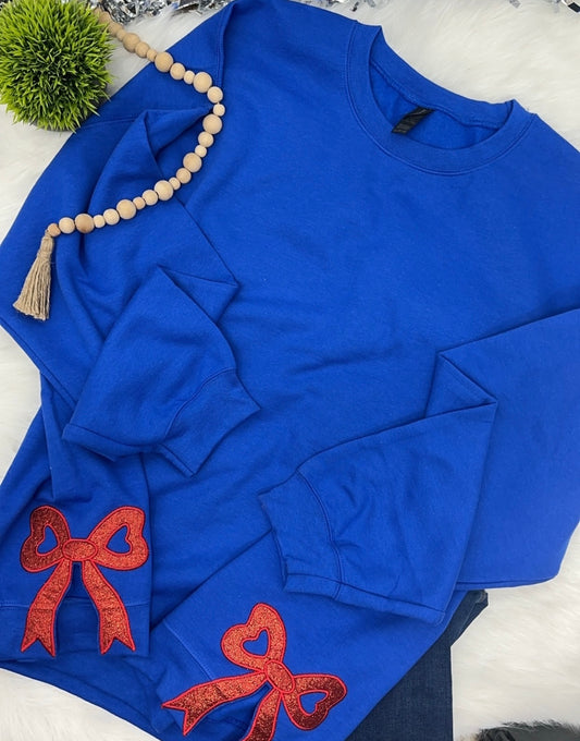 Royal Sweatshirt, Red Bows embroidered- BLANK CHEST