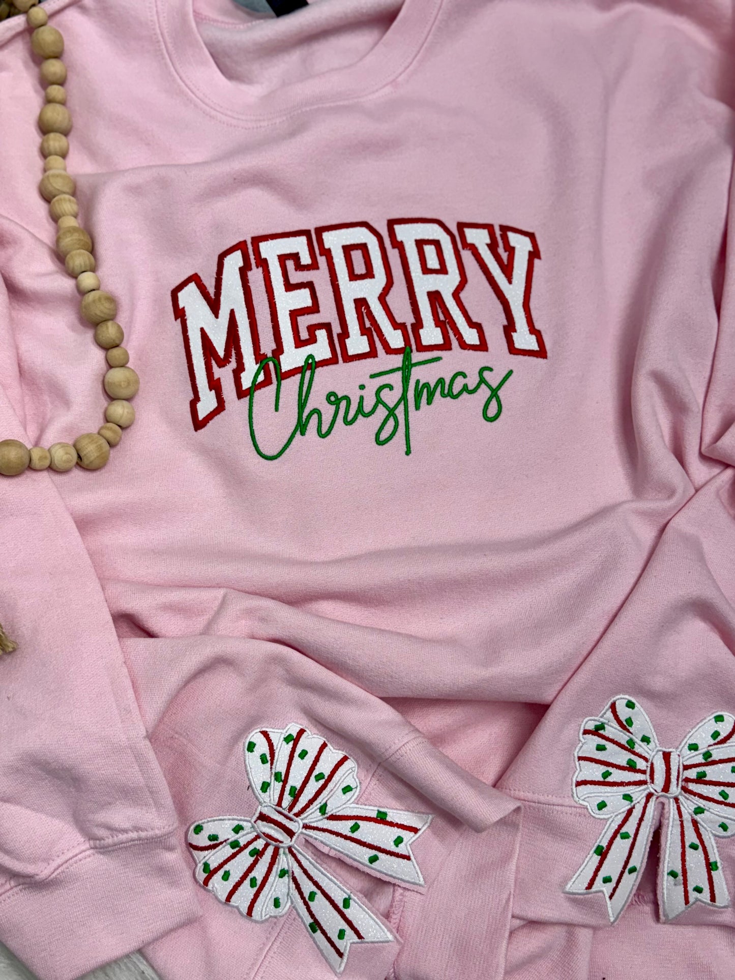 Merry Christmas cake side bows - EMBROIDERED