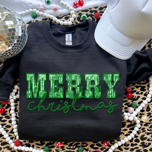 Merry Christmas Green Sequins- TRANSFERS (RT)