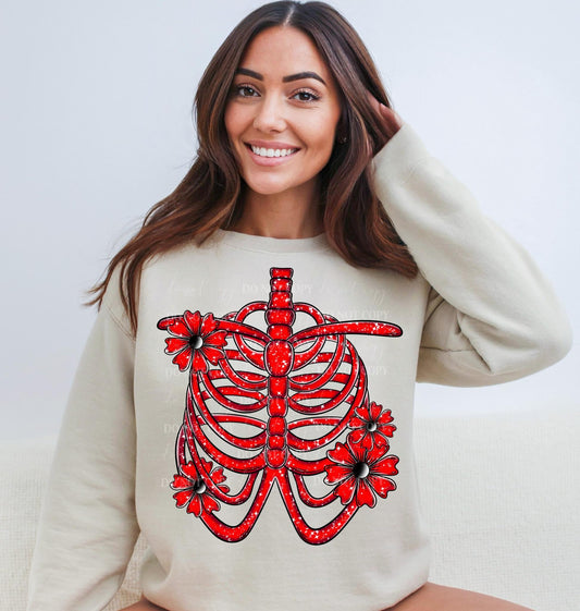 Red Rib Cage with Flowers - TRANSFER (L)