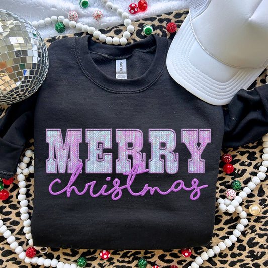 Merry Christmas Purple Sequins - TRANSFERS (RT)