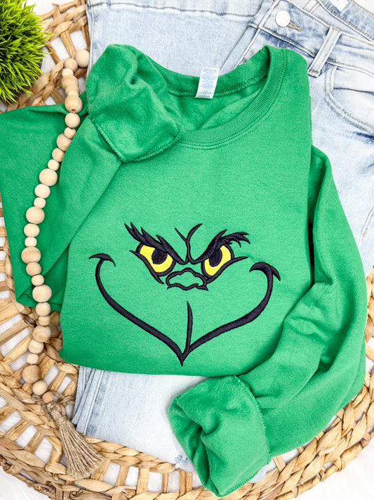 Gr*nch face   -EMBROIDERED SWEATSHIRT