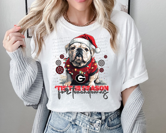 Tis the Season Bulldog with Santa Hat - TRANSFER (SS)