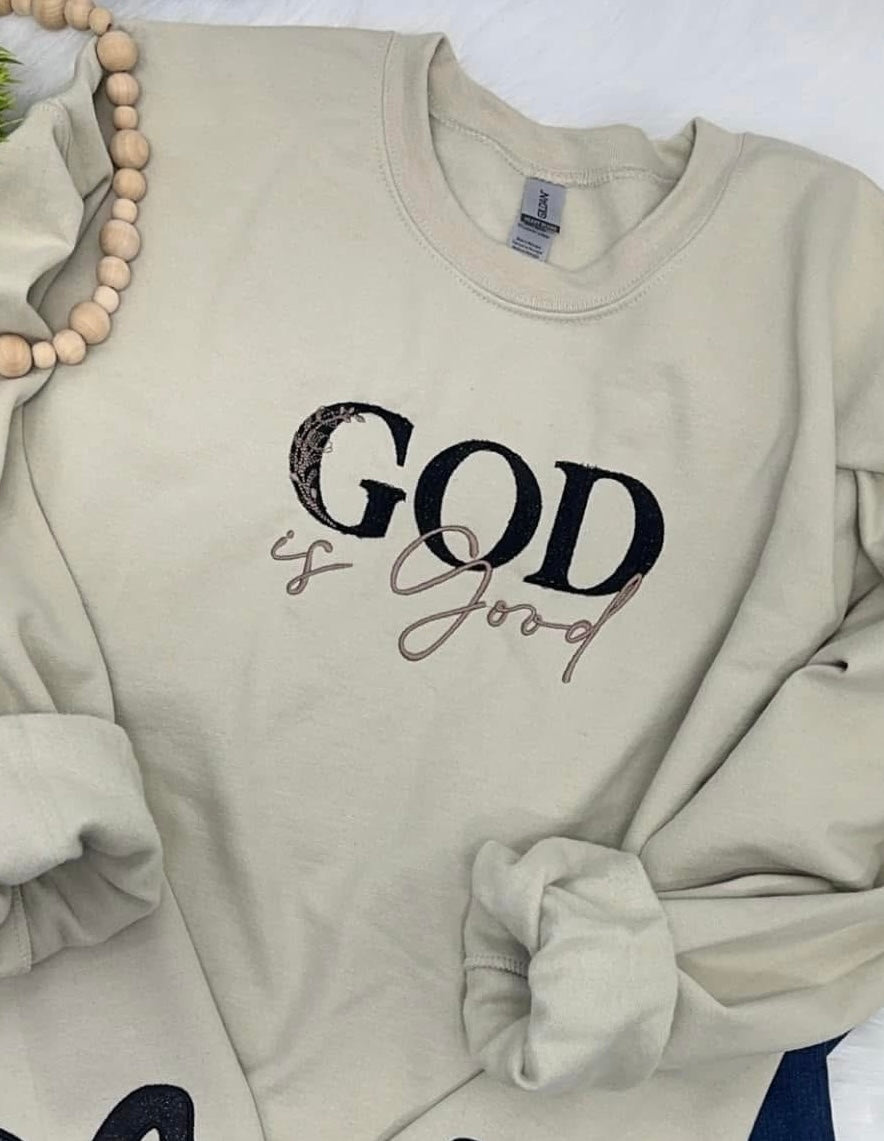 NO BOWS God is good - Embroidered