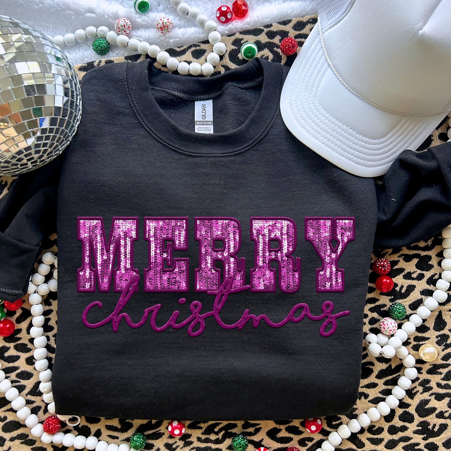 Merry Christmas Plum Sequins - TRANSFERS (RT)