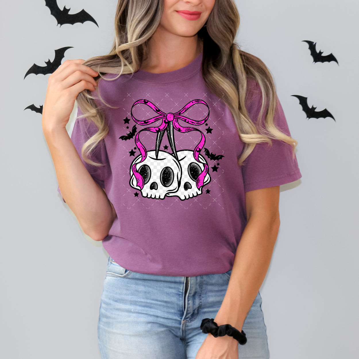 Pink Skelly Bow - TRANSFER (Unhinged)